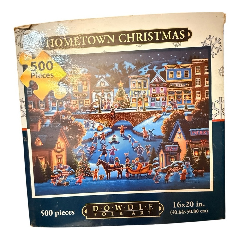 Dowdle Folk Art 500 Piece "Hometown Christmas" Puzzle NIB